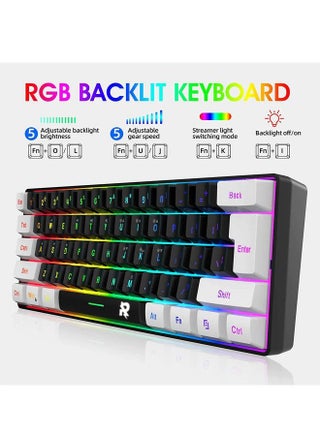 60٪ لوحة مفاتيح سلكية للألعاب ، لوحة مفاتيح غشائية بإضاءة خلفية RGB ولكن إحساس ميكانيكي ، لوحة مفاتيح صغيرة مقاومة للماء فائقة الصغر لأجهزة الكمبيوتر الشخصية ، أبيض وأسود - view 3