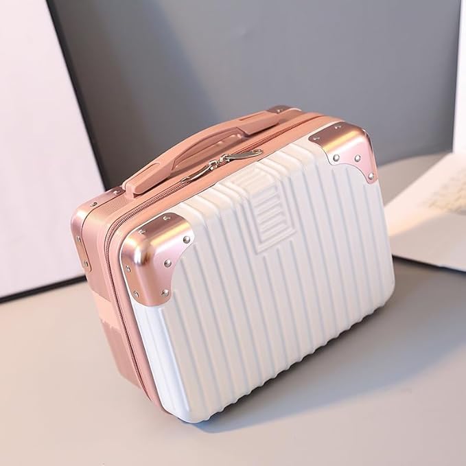 Proxin Cosmetic Bag Case Travel Hand Luggage Small Portable Carrying Suitcase Makeup Case for Women Organizer Box Vanity Mini Suitcase (Rose Gold) - Image 5