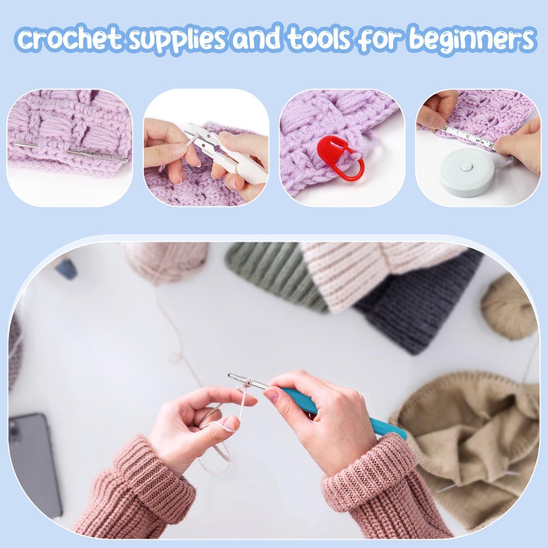 Aeelike Crochet Kit for Beginners with Yarn and Introduction Book, Crochet Starter Kit Everything Included, Learn to Crochet Kit with Ergonomic Soft Grip Crochet Hooks and Blue Flower Bag - Image 3