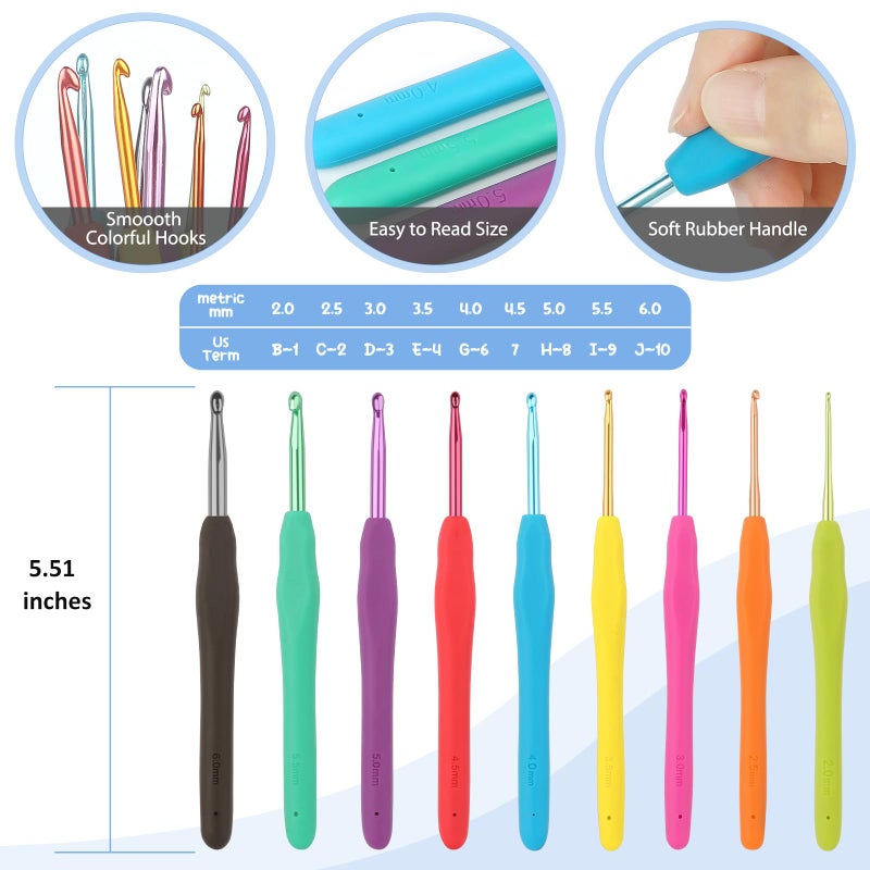 Aeelike Crochet Kit for Beginners with Yarn and Introduction Book, Crochet Starter Kit Everything Included, Learn to Crochet Kit with Ergonomic Soft Grip Crochet Hooks and Blue Flower Bag - Image 5
