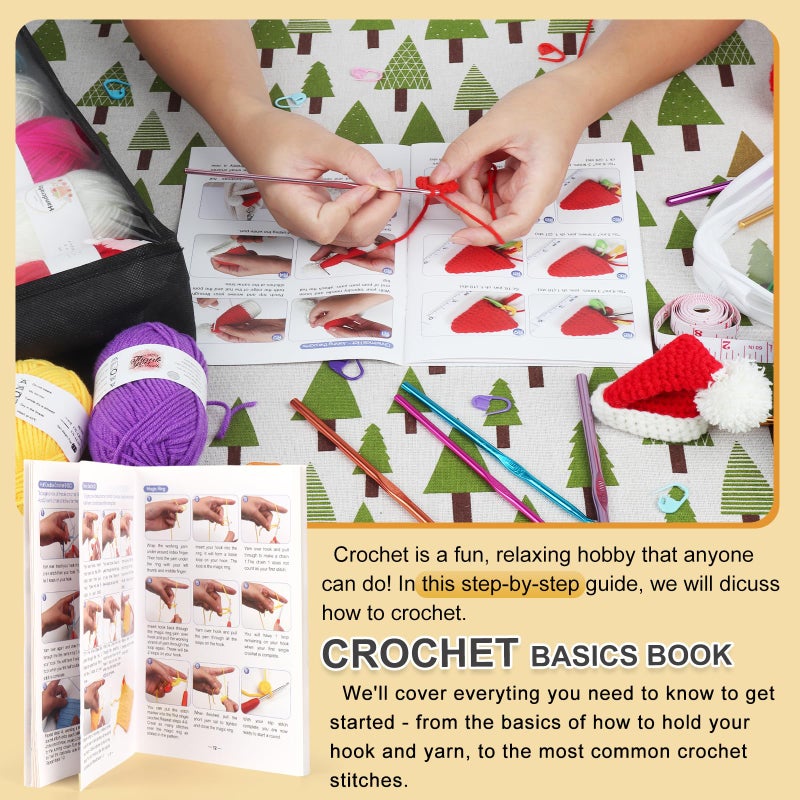Aeelike Crochet Kit for Beginners with Yarn and Introduction Book, Crochet Starter Kit Everything Included, Learn to Crochet Kit with Ergonomic Soft Grip Crochet Hooks and Blue Flower Bag - Image 2