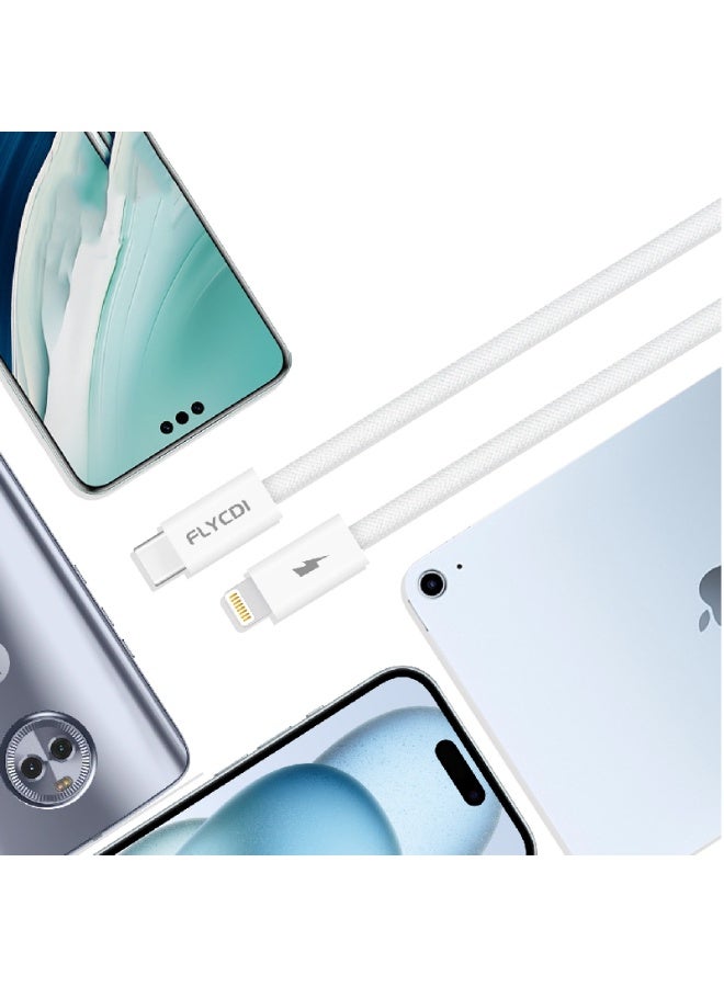 flycdi FLYCD Multi USB Cable, 48MBPS Fast Charging, White Braided Cord, Type-C Lightning Compatible with iPhone, Universal Charging Cable - Image 1