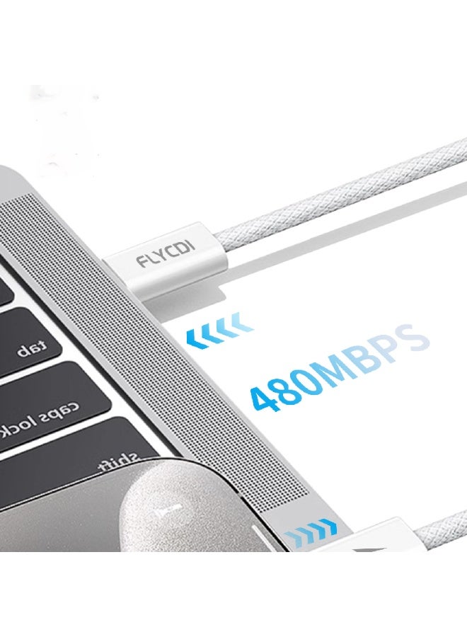 flycdi FLYCD Multi USB Cable, 48MBPS Fast Charging, White Braided Cord, Type-C Lightning Compatible with iPhone, Universal Charging Cable - Image 2