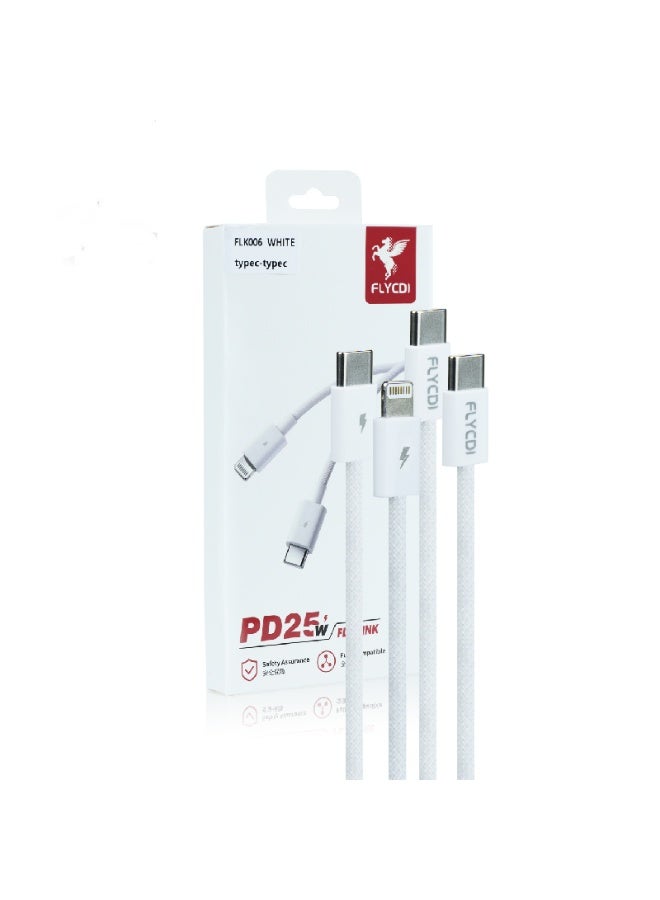 flycdi FLYCD Multi USB Cable, 48MBPS Fast Charging, White Braided Cord, Type-C Lightning Compatible with iPhone, Universal Charging Cable - Image 3