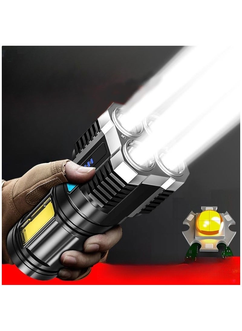 Multi-function 4 Beads Strong Light Flashlight with COB Side Light Long Distance Portable Outdoor Flashlight Adjustable 4 Mode, 18650 High-Capacity Battery, Ultra-Long Battery Life, Waterproof Handheld Flashlights  - Image 1