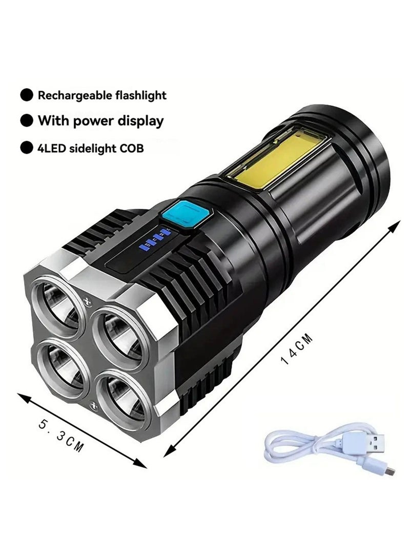 Multi-function 4 Beads Strong Light Flashlight with COB Side Light Long Distance Portable Outdoor Flashlight Adjustable 4 Mode, 18650 High-Capacity Battery, Ultra-Long Battery Life, Waterproof Handheld Flashlights  - Image 2