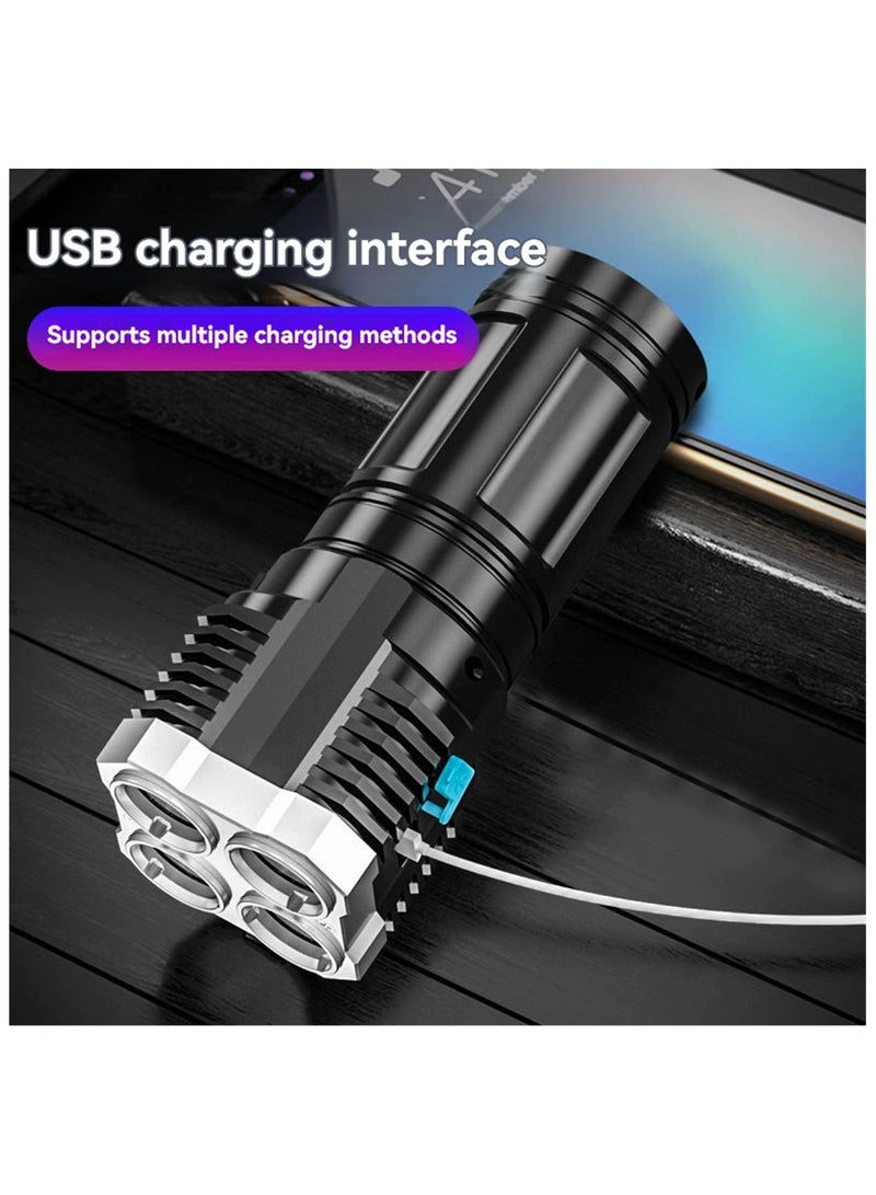 Multi-function 4 Beads Strong Light Flashlight with COB Side Light Long Distance Portable Outdoor Flashlight Adjustable 4 Mode, 18650 High-Capacity Battery, Ultra-Long Battery Life, Waterproof Handheld Flashlights  - Image 3
