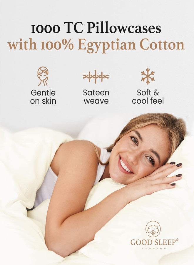 Good Sleep Bedding 1000 TC Ivory King Pillowcases Set of 2 100% Egyptian Cotton Pillow Cases with Long Staple Cotton & Sateen Weave, Silky Soft Hotel - Like Bed Pillow Covers for Comfy Sleeping, Snug Fit - Image 4
