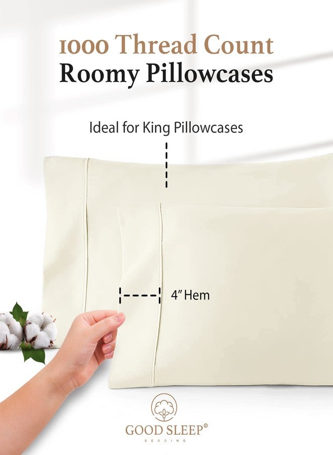 Good Sleep Bedding 1000 TC Ivory King Pillowcases Set of 2 100% Egyptian Cotton Pillow Cases with Long Staple Cotton & Sateen Weave, Silky Soft Hotel - Like Bed Pillow Covers for Comfy Sleeping, Snug Fit - Image 3