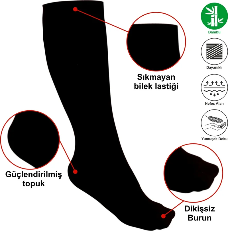 KBS 3 Pairs Skin Revealing Soft Seamless Knee Length Bamboo Women's Premium Black Socks Size 36 - 42