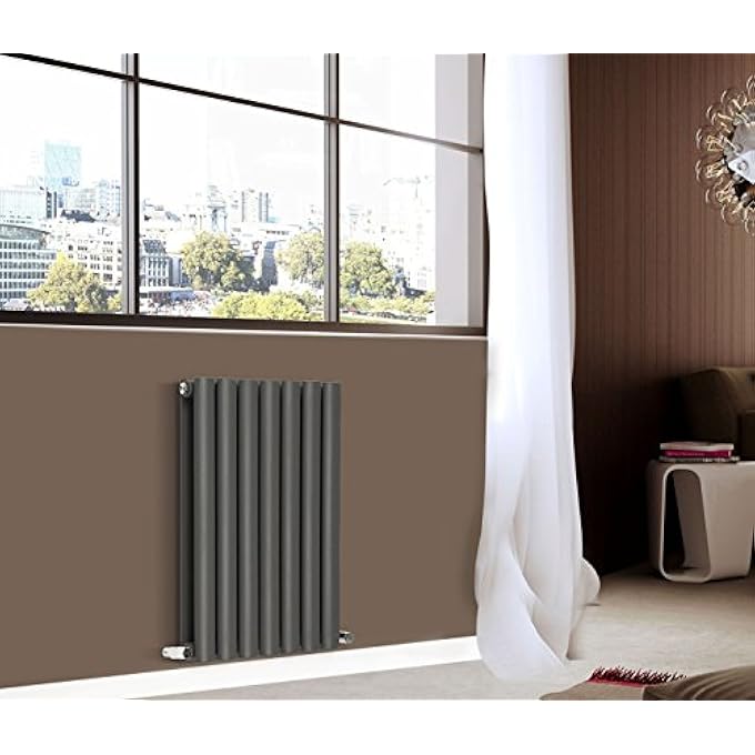 MODERN OVAL COLUMN RADIATOR ANTHRACITE 600X413MM DESIGNER HORIZONTAL BATHROOM CENTRAL HEATING DOUBLE PANEL - Image 1