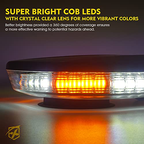 Xprite COB LED Rooftop Strobe Beacon Lights Bar, Warning Caution Snowplow Light 19 Flashing Patterns w/Magnetic Base for Emergency Construction Vehicles Tow Trucks Postal Mail Van - White&Amber - Image 2