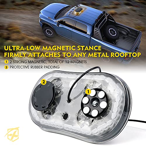 Xprite COB LED Rooftop Strobe Beacon Lights Bar, Warning Caution Snowplow Light 19 Flashing Patterns w/Magnetic Base for Emergency Construction Vehicles Tow Trucks Postal Mail Van - White&Amber - Image 5