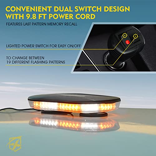 Xprite COB LED Rooftop Strobe Beacon Lights Bar, Warning Caution Snowplow Light 19 Flashing Patterns w/Magnetic Base for Emergency Construction Vehicles Tow Trucks Postal Mail Van - White&Amber - Image 4