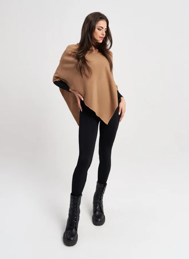 HaILYS Camel Knit Poncho for Women