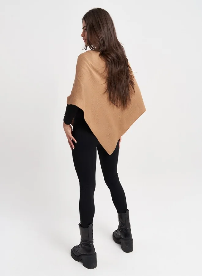 HaILYS Camel Knit Poncho for Women