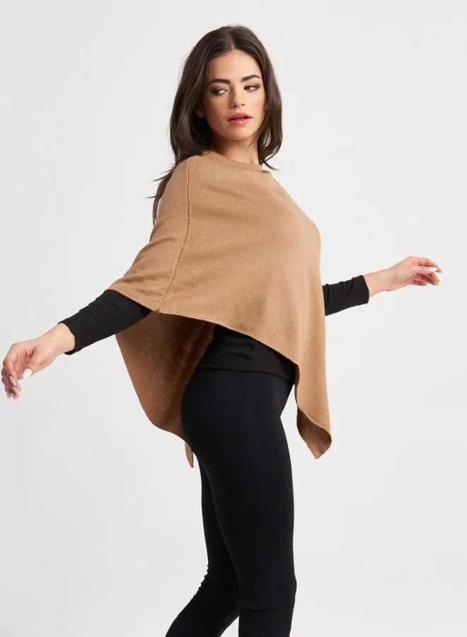 HaILYS Camel Knit Poncho for Women