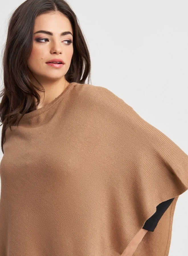 HaILYS Camel Knit Poncho for Women