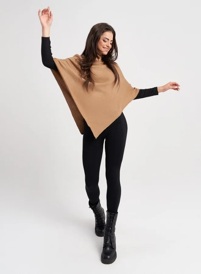 HaILYS Camel Knit Poncho for Women