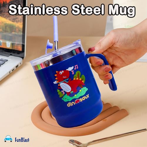 FunBlast Stainless Steel Mug with Lid & Straw for Kids, Milk Drinking Mug for Kids, Insulated Coffee Mug, Mugs for Girls, Insulated Vacuum Cup, Birthday Return Gifts (400 ML, Multicolor) - Image 3
