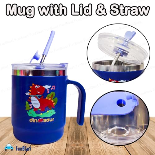 FunBlast Stainless Steel Mug with Lid & Straw for Kids, Milk Drinking Mug for Kids, Insulated Coffee Mug, Mugs for Girls, Insulated Vacuum Cup, Birthday Return Gifts (400 ML, Multicolor) - Image 4