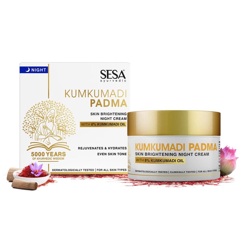 SESA 8 Kumkumadi Padma Night Cream 50g I Skin Brightening Helps Reduce fine lines  wrinkles I Promotes Skin Rejuvenation  Skin Repair I Anti Ageing Even Skin Tone - Image 1