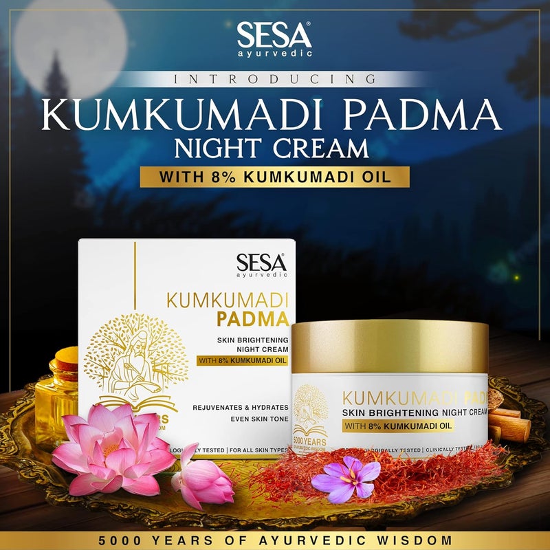 SESA 8 Kumkumadi Padma Night Cream 50g I Skin Brightening Helps Reduce fine lines  wrinkles I Promotes Skin Rejuvenation  Skin Repair I Anti Ageing Even Skin Tone - Image 4