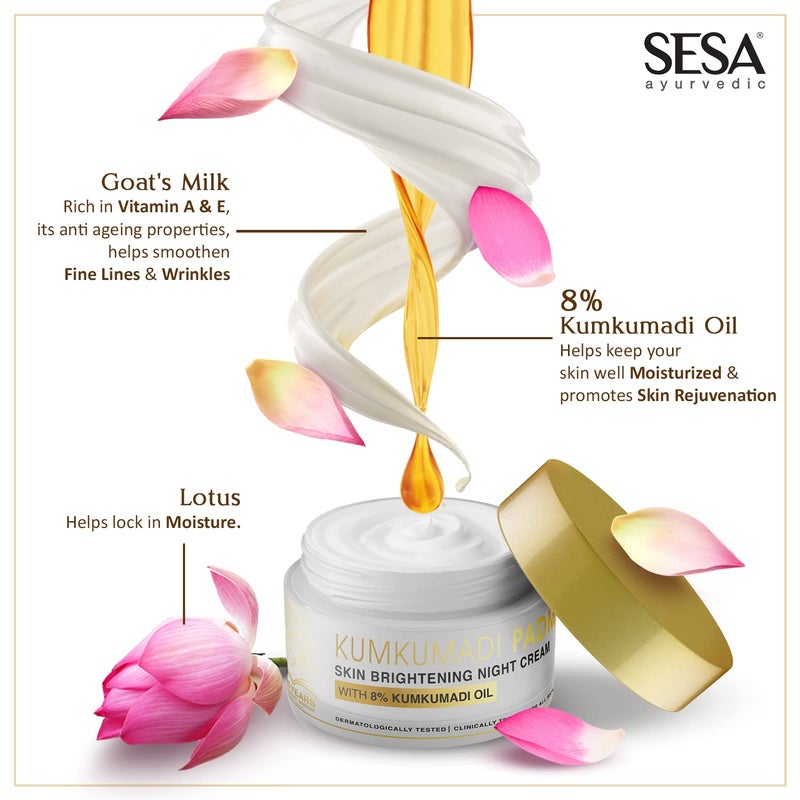 SESA 8 Kumkumadi Padma Night Cream 50g I Skin Brightening Helps Reduce fine lines  wrinkles I Promotes Skin Rejuvenation  Skin Repair I Anti Ageing Even Skin Tone - Image 5