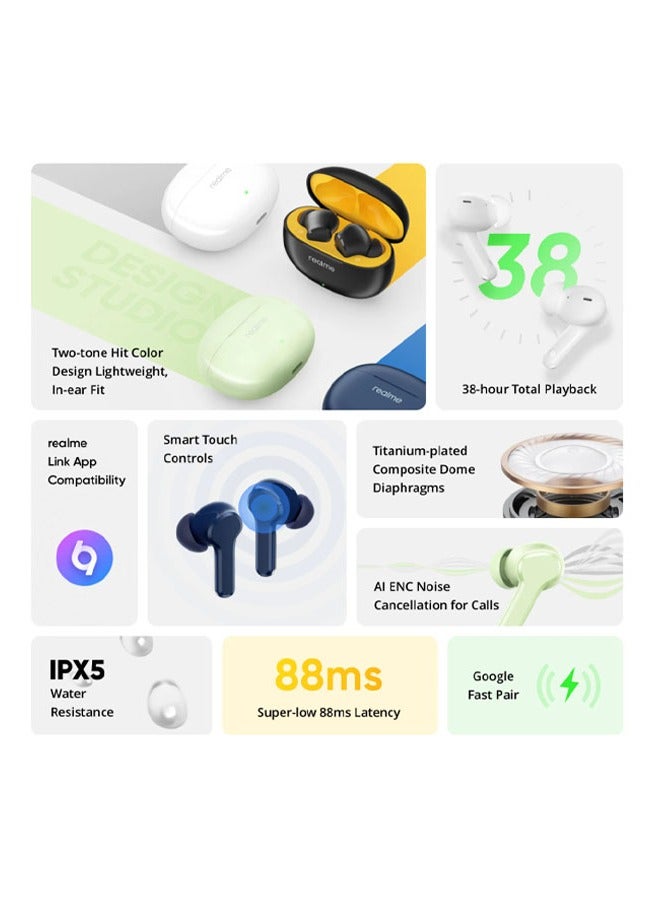 realme Original Buds T110 TWS Wireless Earphone AI ENC Bluetooth 5.4 IPX5 Waterproof 38 Hours Battery Life Headphone Black - Image 4