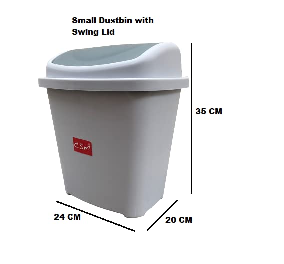 c s m CSM Dustbin Garbage Bin Trash Bin with Swing Lid For Home, Office, Kitchen, 5 Liters - Grey - Image 2