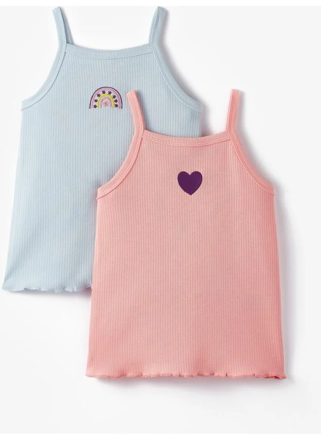 JUNE June Girls 2-PackEmbroidered Tank Top Pink - Light Blue