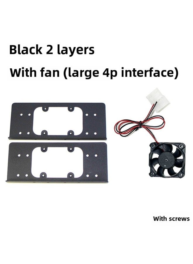 3.5 Bracket Computer Case Extension Bracket Fan Cooling Machine Metal Bracket Double-layer Rack-Color:Black 2 Layers + Fan - Image 1