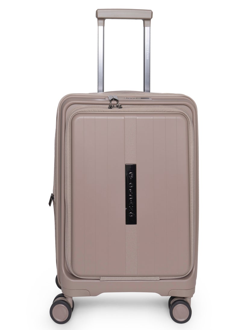 GIORDANO Giordano Titanium 20-Inch Carry-On Cabin Luggage – Front Opening Hard Shell Luggage, Laptop Compartment & USB Port, Secure Lock, Expandable Spinner Wheels, Lightweight Business Travel Luggage – Beige  - Image 1