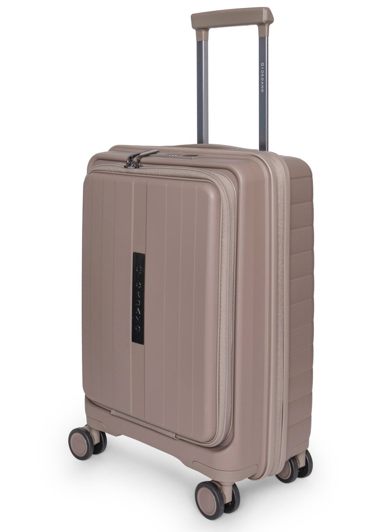 GIORDANO Giordano Titanium 20-Inch Carry-On Cabin Luggage – Front Opening Hard Shell Luggage, Laptop Compartment & USB Port, Secure Lock, Expandable Spinner Wheels, Lightweight Business Travel Luggage – Beige  - Image 2