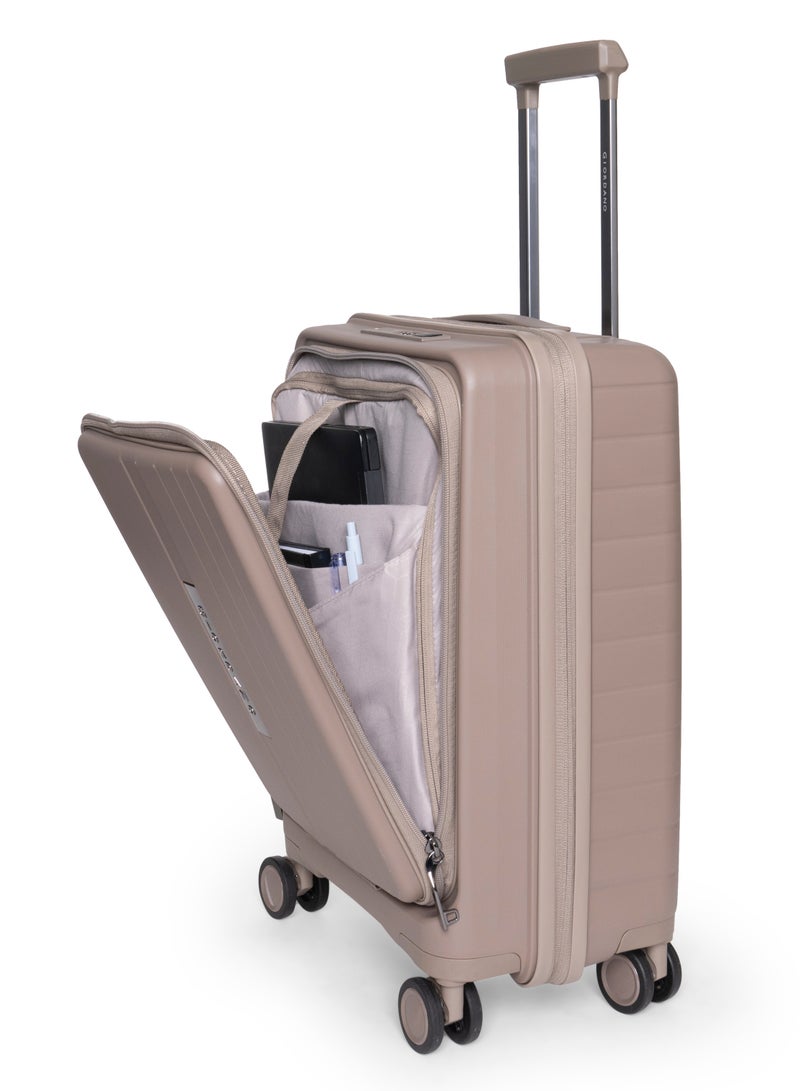 GIORDANO Giordano Titanium 20-Inch Carry-On Cabin Luggage – Front Opening Hard Shell Luggage, Laptop Compartment & USB Port, Secure Lock, Expandable Spinner Wheels, Lightweight Business Travel Luggage – Beige  - Image 3