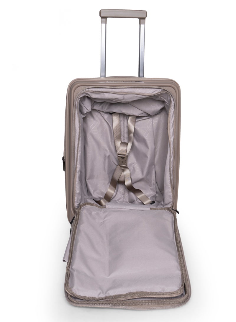 GIORDANO Giordano Titanium 20-Inch Carry-On Cabin Luggage – Front Opening Hard Shell Luggage, Laptop Compartment & USB Port, Secure Lock, Expandable Spinner Wheels, Lightweight Business Travel Luggage – Beige  - Image 4