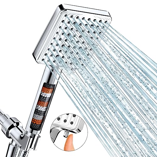 MakeFit Filtered Shower Head - 6 Modes High Pressure Handheld Shower Head with Filter Mineral Beads, Detachable Handheld Showerhead Set with Stainless Steel Hose and Shower Arm Bracket - Image 3