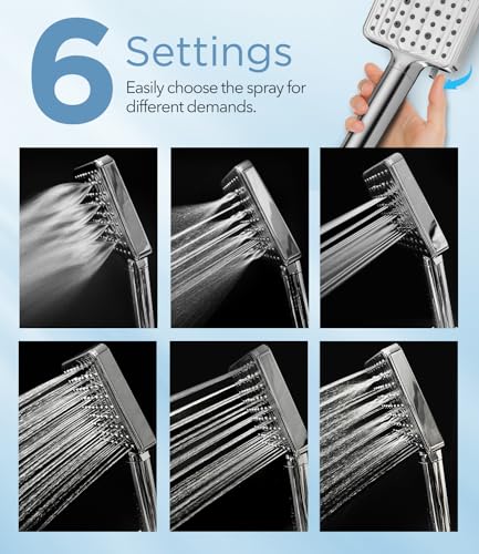 MakeFit Filtered Shower Head - 6 Modes High Pressure Handheld Shower Head with Filter Mineral Beads, Detachable Handheld Showerhead Set with Stainless Steel Hose and Shower Arm Bracket - Image 5