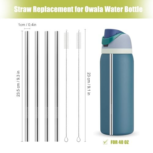 XZESH Metal Straw Replacement for Owala Water Bottle 40 oz Accessories, With 2 Straw Cleaner, Reusable Stainless Steel Straws Compatible With Owala FreeSip Water Bottle - 4pcs - Image 2