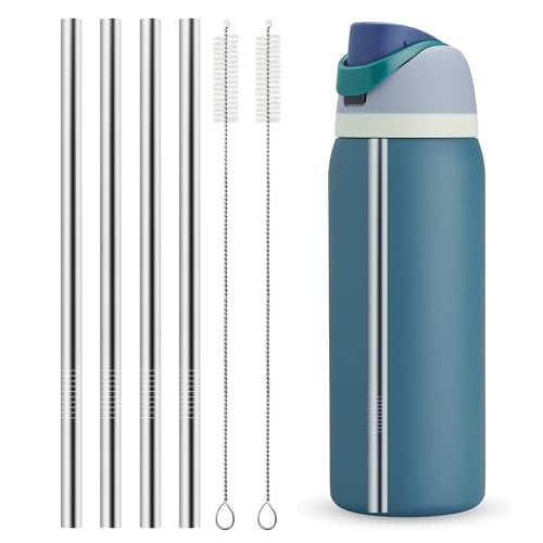 XZESH Metal Straw Replacement for Owala Water Bottle 40 oz Accessories, With 2 Straw Cleaner, Reusable Stainless Steel Straws Compatible With Owala FreeSip Water Bottle - 4pcs - Image 1