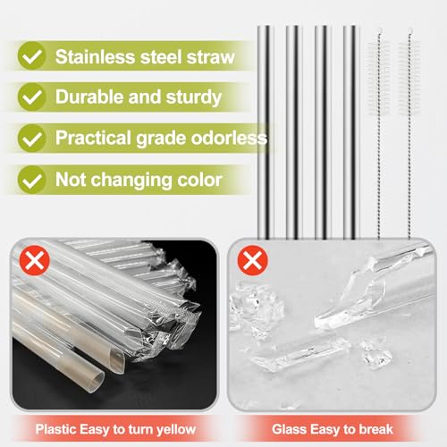 XZESH Metal Straw Replacement for Owala Water Bottle 40 oz Accessories, With 2 Straw Cleaner, Reusable Stainless Steel Straws Compatible With Owala FreeSip Water Bottle - 4pcs - Image 4