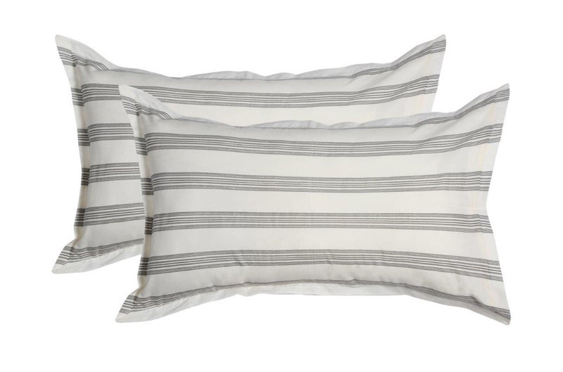 Contrast Living Cotton Stripe Design Provance French Pattern Printed Pillow Cover 45x70 cm Grey Pack of 2 - Image 4