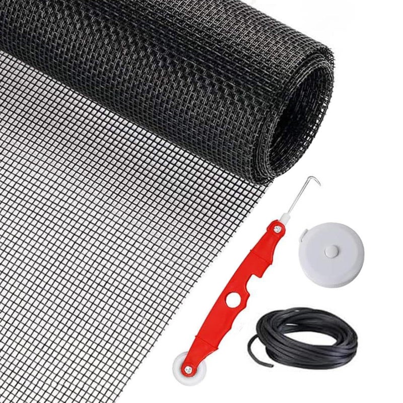Black Heavy Duty Window Mesh Sliding Screen Replacement Kit 157 x 47 Inch Puer Repair Roll - Image 2