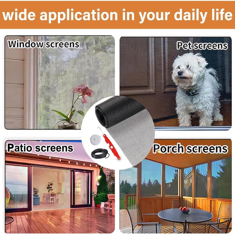 Black Heavy Duty Window Mesh Sliding Screen Replacement Kit 157 x 47 Inch Puer Repair Roll - Image 5
