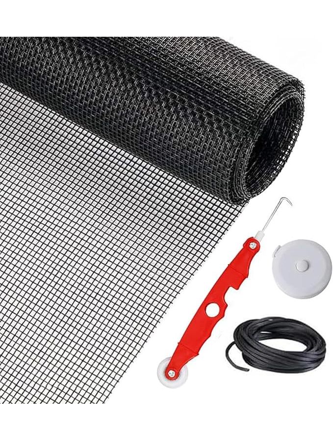 Black Heavy Duty Window Mesh Sliding Screen Replacement Kit 157 x 47 Inch Puer Repair Roll - Image 1