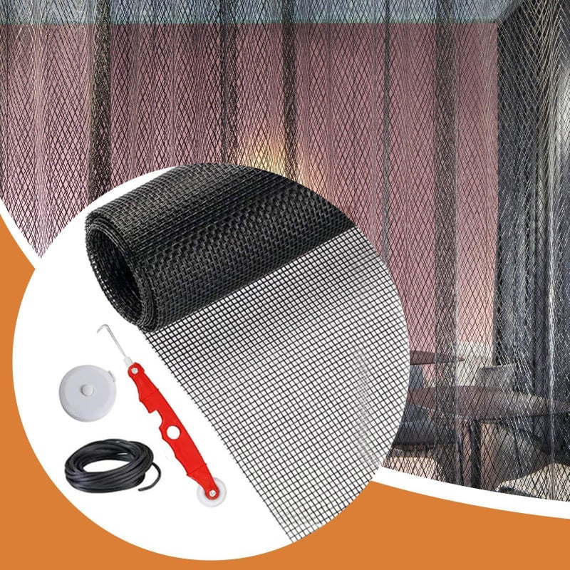 Black Heavy Duty Window Mesh Sliding Screen Replacement Kit 157 x 47 Inch Puer Repair Roll - Image 4