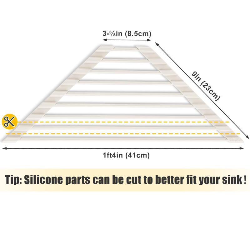 Tomorotec Compact Silicone-Coated Triangle Dish Drying Rack for Sink Corner - Foldable Stainless Steel Over-The-Sink Organizer and Storage Shelf(Cream Color) - Image 5