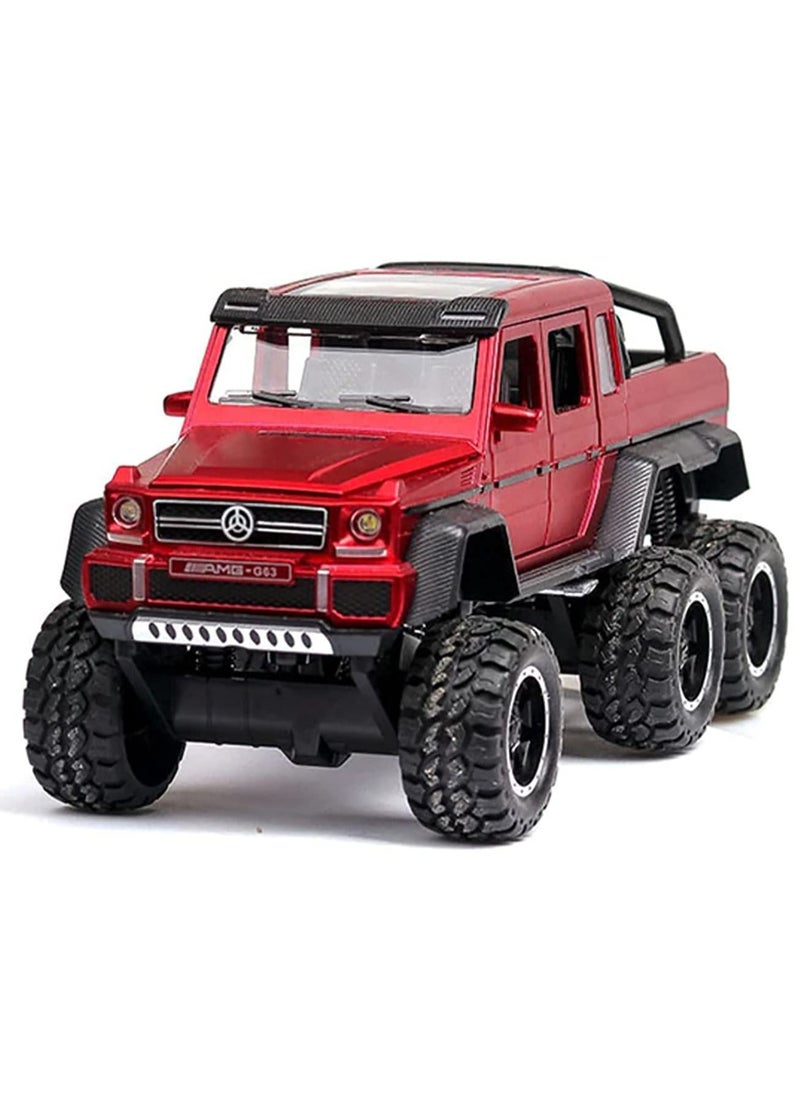 TOY GARDEN New Kids 1:32 Diecast Benz G63 AMG 6x6 V12 Off-Road Pickup Model – Pull Back Supercar with Lights & Sound (Red)  - Image 1