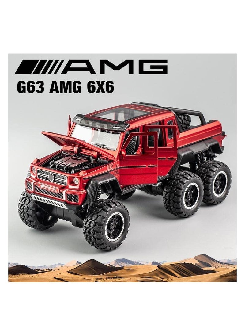 TOY GARDEN New Kids 1:32 Diecast Benz G63 AMG 6x6 V12 Off-Road Pickup Model – Pull Back Supercar with Lights & Sound (Red)  - Image 2
