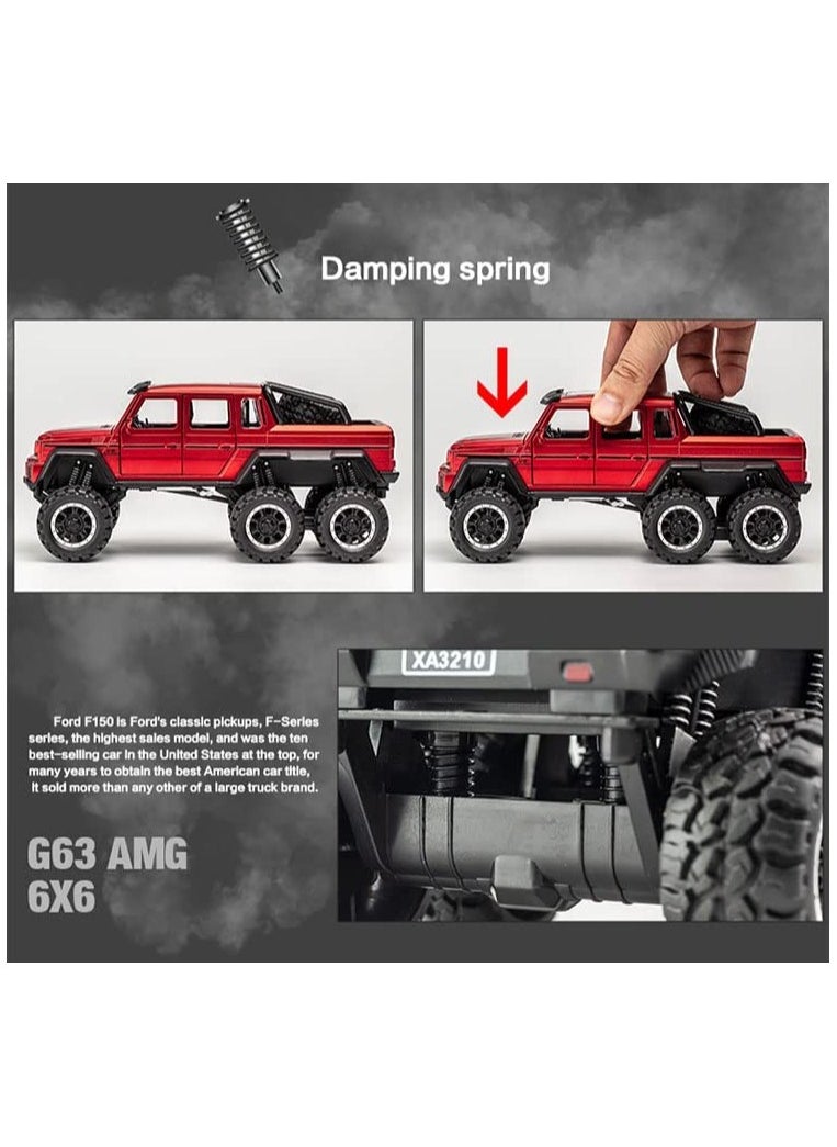 TOY GARDEN New Kids 1:32 Diecast Benz G63 AMG 6x6 V12 Off-Road Pickup Model – Pull Back Supercar with Lights & Sound (Red)  - Image 3
